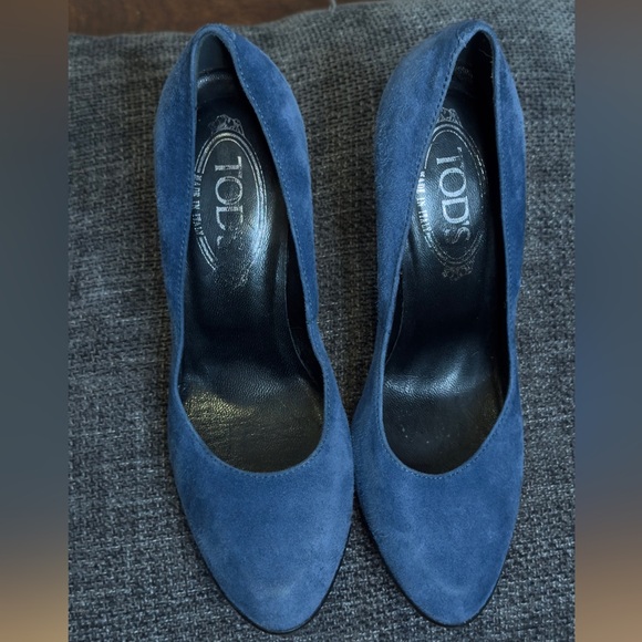 Tod's Shoes - Tod's Pump Blue Suede Pointed Toe Size 36.5 Covered Platform Heel
